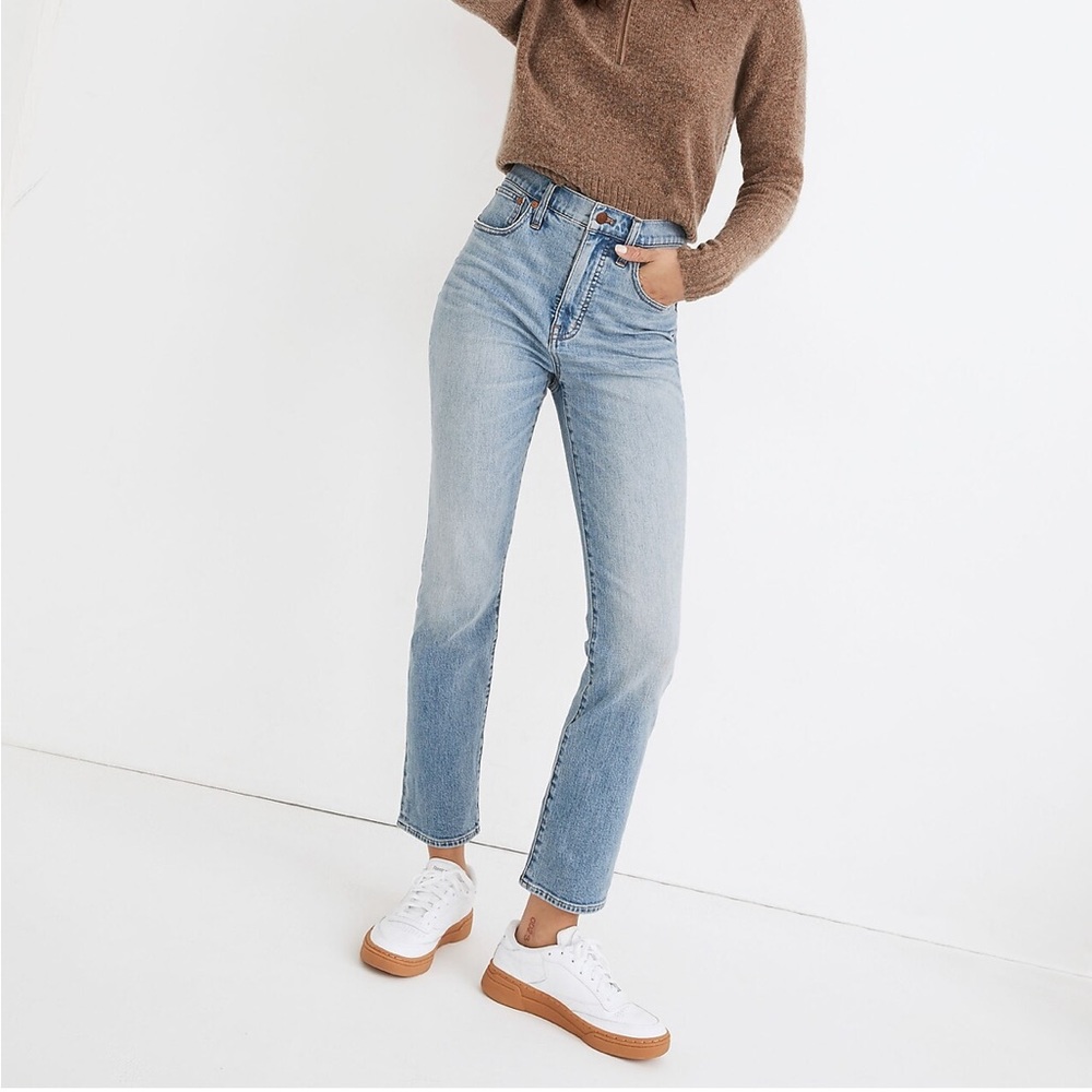 madewell slim demi-boot jeans in denis wash | 24p